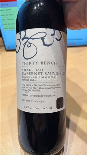 Ontario Beamsville Bench Thirty Bench Small Lot Cabernet Sauvignon 2016