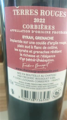 Languedoc Corbières Château Grand Moulin Terres Rouges 2022