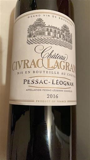 Bordeaux Pessac-Léognan Château Civrac lagrange 2016