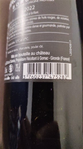 Verërat Rouge sec Château Haut-Philippon 2022 Francë Bordoja Bordo AOC