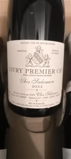 Burgundy Givry Premier Cru Clos Salomon Clos Salomon 2022