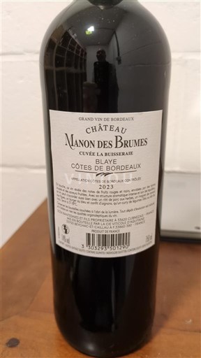 Burdeos Blaye-Côtes de Burdeos Château Manon des Brumes la Bussière 2023