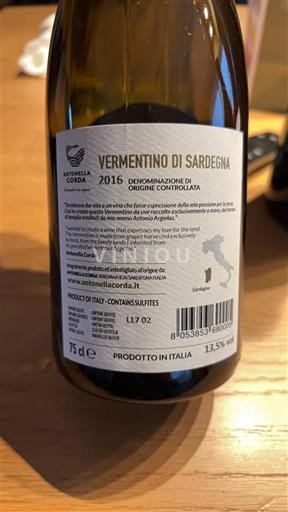 Sardaigne Vermentino di Sardegna Antonella Corda 2016