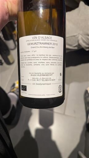 Alsasko Gewürztraminer Grand Cru Château André Kleinknecht Kirchberg de Barr 2018