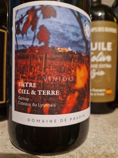 Rượu vang Rouge sec Entre Ciel & Terre Domaine Prapin 2021 Pháp Lyonnais Đồi Lyonnais AOC