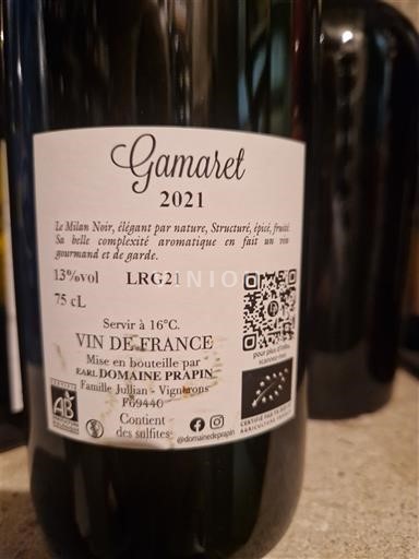 Rượu vang Rouge sec L'envol du Milan noir Domaine Prapin 2021 Pháp Lyonnais Đồi Lyonnais AOC