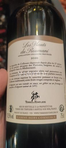 Roussillon Collioure Terres des Templiers Les Viaux du Roumani 2020