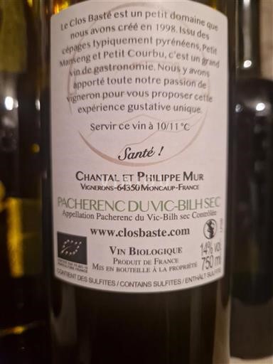 Sudoeste Pacherenc-du-vic-bilh Clos Basté 2023