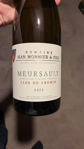 Burgundi Meursault Domaine Jean Monnier & Fils Clos du Cromin 2022
