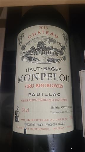 Bordeaux Pauillac Cru Bourgeois Château Haut-Bages Monpelou 2016