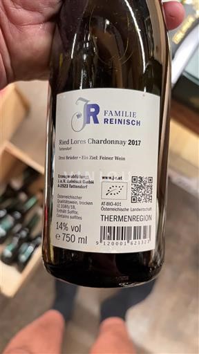 Viner Blanc sec Ried Lores Chardonnay Familie Reinisch 2017 Österrike Niederösterreich Thermenregionen