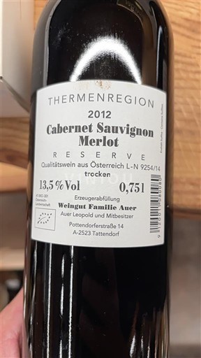 Wines Rouge sec Reserve Weingut Familie Auer 2012 Austria Lower Austria Thermenregion