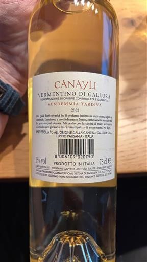 Sardinia Vermentino di Gallura Cantina Gallura Canayli Vendemmia Tardiva 2021