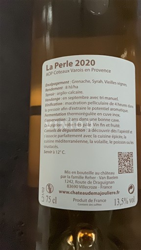 Provence Coteaux Varois en Provence Château Majoulière La Perle 2020