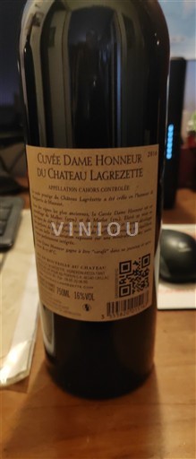 Sud-Ouest Cahors Château Lagrézette Dame Honneur 2016