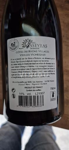 Valle del Rodano Côtes-du-rhône-villages Les Asseyras Vieilles vignes 2020