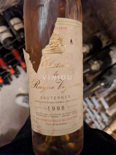 Bordeaux Sauternes Grand Cru Château Rayne Vigneau 1998