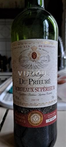 Bordeaux Bordeaux Supérieur Héritage du Prieuré Grande Réserve 2010