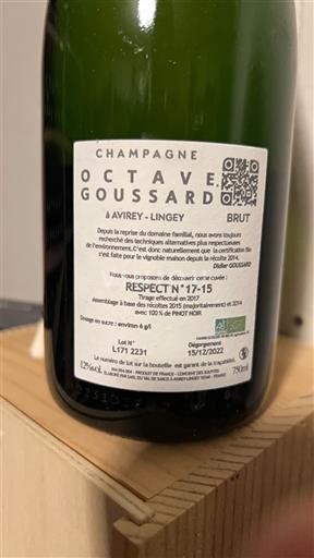 Champagne Champagner Octave Goussard Respect N°17-15 2017