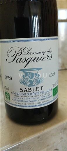 Rhône Valley Côtes du Rhône Villages Domaine des Pasquiers Sablet 2020