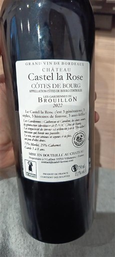 Burdeos Côtes-de-bourg Château Castel la Rose Les gardiennes du Brouillon 2022