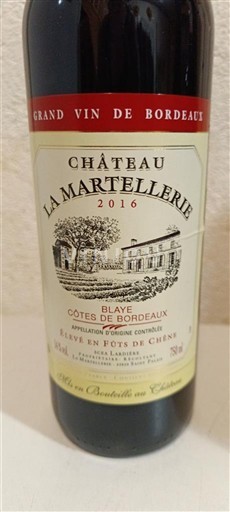 Burdeos Blaye-Côtes de Burdeos Château La Martellerie Élevé en fût de chêne 2016