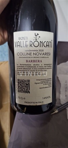Piémont Colline Novaresi Valle Roncati Barbera vigna di mezzo 2020