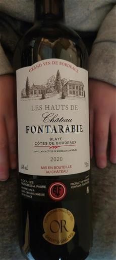 Rượu vang Rouge sec Les Hauts de Château Fontarabie Château Fontarabie 2020 Pháp Bordeaux Blaye-côtes-de-bordeaux AOC