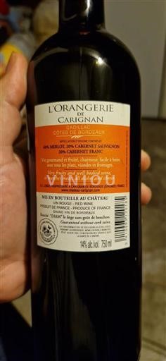 Bordeaux Côtes-de-Bordeaux L'Orangerie de Carignan L'Orangerie 2019