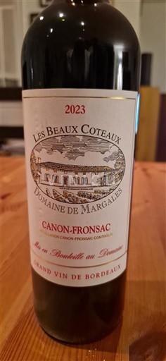 Bordeaux Canon-Fronsac Domaine Margalès Les Beaux Coteaux 2023