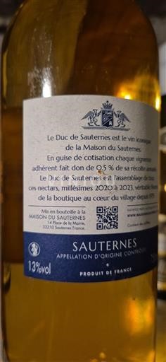 Bordeaux Sauternes Maison du Sauternes Le Duc de Sauternes 2023