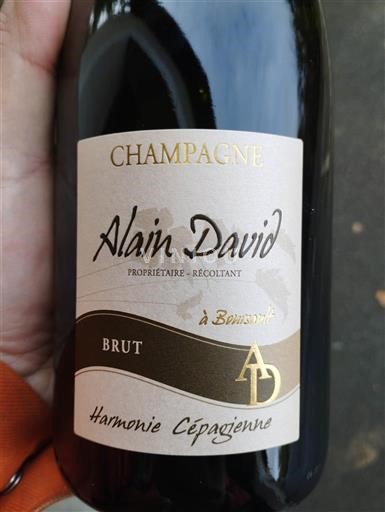Vin Effervescent Blanc brut Harmonie Cépageinne Alain David Non millésimé France Champagne AOC