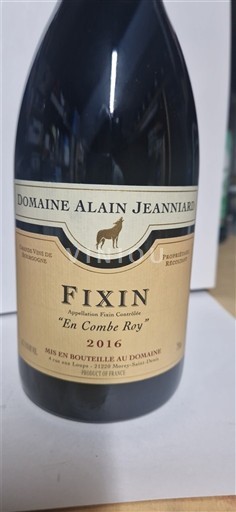 Burgundi Fixin Domaine Alain Jeanniard En Combe Roy 2016