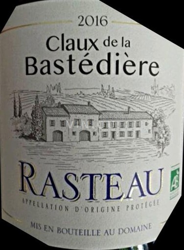 Rhône Valley Rasteau Scea CHARAVIN POUZOULAS Claux de la Bastédière 2016