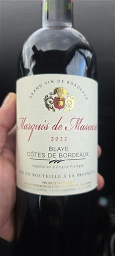 Burdeos Blaye-Côtes de Burdeos Marquis de Mascaret 2022