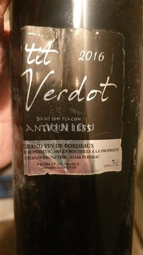 Bordeaux Bordeaux Supérieur Sylvain Bruneiter tit Verdot Antique 1855 2016