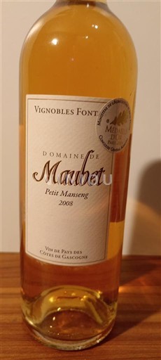 Sydväst Côtes de Gascogne Domaine Maubet Petit Manseng 2008