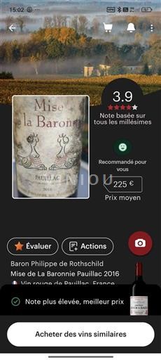 Bordéus Pauillac Baron Philippe de Rothschild Mise de La Baronne 2016