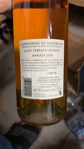 Sardinia Cannonau de Sardaigne Cantina Castiadas Capo Ferrato Rosato 2018