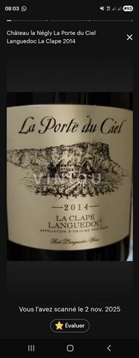 Languedoque La Clape Château La Négly La Porte du Ciel 2014