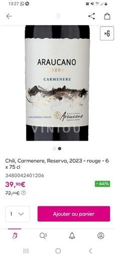 Vine Rouge sec Reserva Araucano 2023 Chile Rapel-dalen Colchagua Valley