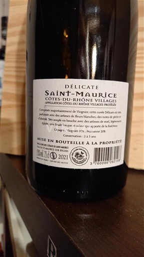 Rhônen laakso Côtes-du-rhône-villages Saint Maurice Délicate 2021