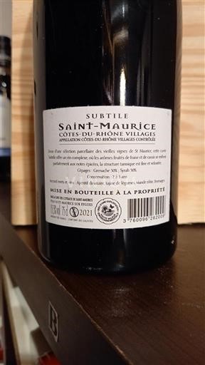 Rhônen laakso Côtes-du-rhône-villages Saint Maurice Subtile 2021