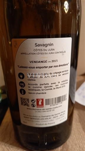 Jura Côtes-du-Jura Domaine Sainte Marie Savagnin 2015