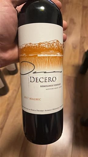 Rượu vang Rouge sec Remolinos Vineyard Finca Decero 2017 Argentina Mendoza Không được chỉ định