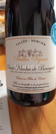 Vin Rouge sec Vieilles Vignes Vallée-Mercier 2024 France Vallée de la Loire Saint-Nicolas-De-Bourgueil AOC