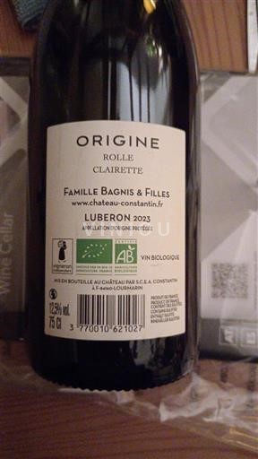 Vin Blanc sec Origine Constantin 2023 France Vallée du Rhône Luberon AOC