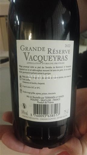 Vallée du Rhône Vacqueyras Terranea Grande Réserve 2022