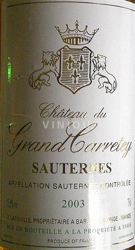 Bordeaux Sauternes Château Grand Carretey 2003