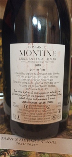 Vallée du Rhône Grignan-les-adhémar Domaine Montine Emotion 2019